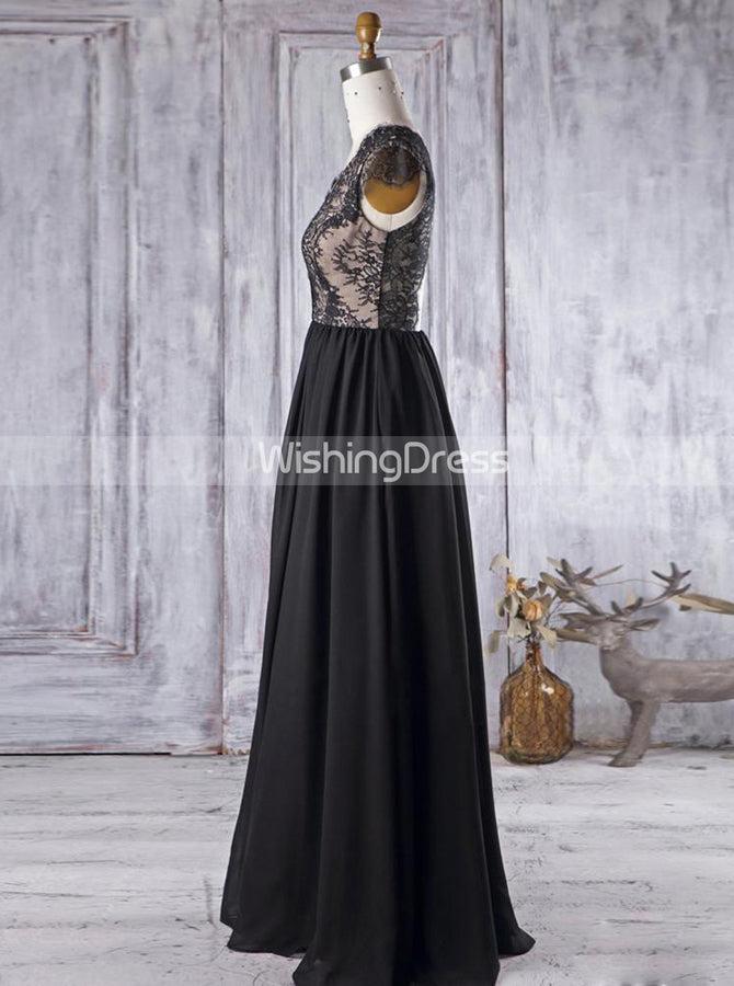 Romantic Bridesmaid Dress with Cap Sleeves,Black Bridesmaid Dress,BD00374, US16 / Dark Navy