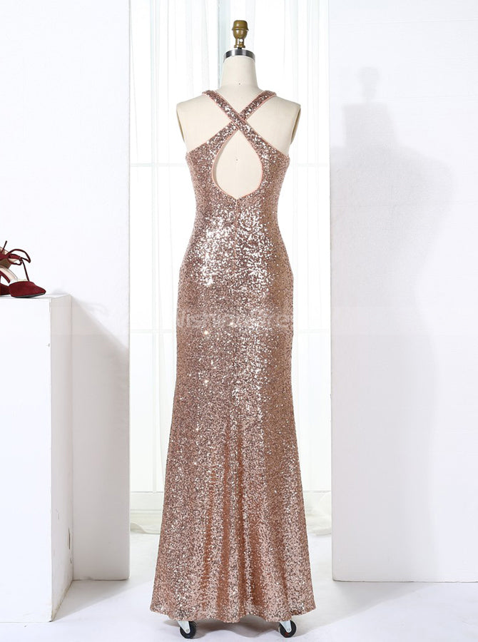 Rose Gold Sequined Bridesmaid Dresses,Sheath Bridesmaid Dress,BD00273