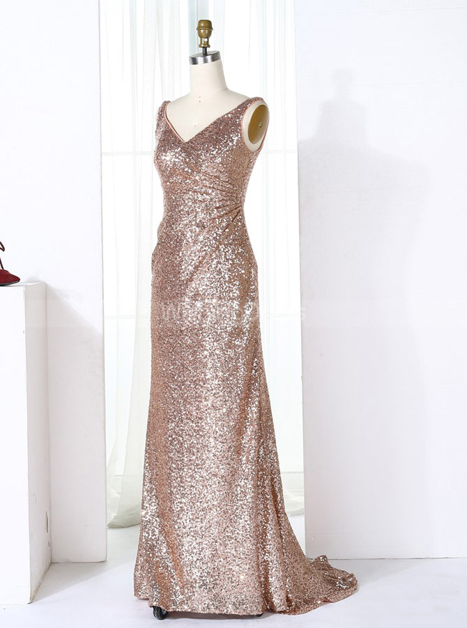 Rose Gold Sequined Bridesmaid Dresses with Train,Long Bridesmaid Dess,BD00274, US16W / Burgundy