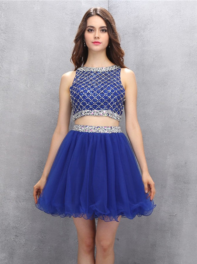 Royal Blue Homecoming Dresses,Two Piece Homecoming Dress,Sparkly Homec