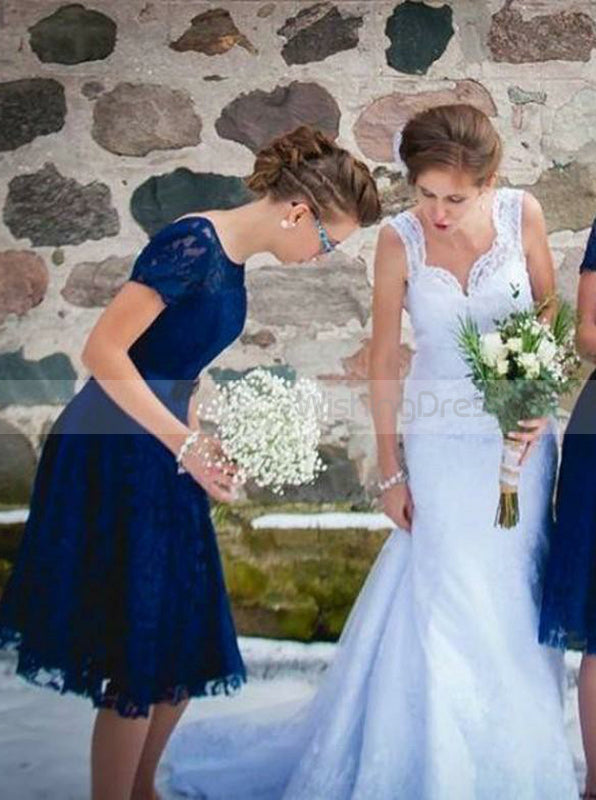 Royal Blue Lace Bridesmaid Dress,Bridesmaid Dress with Short Sleeves,Short Bridesmaid Dress,BD00124, US20W / Dark Navy Royal Blue Lace Bridesmaid Dress,Bridesmaid Dress with Short Sleeves,Short Bridesmaid Dress,BD00124, US20W / Dark Navy