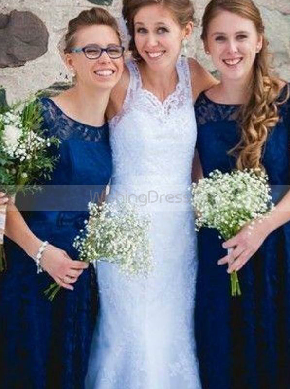Royal Blue Lace Bridesmaid Dress,Bridesmaid Dress with Short Sleeves,Short Bridesmaid Dress,BD00124, US20W / Dark Navy