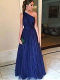 Royal Blue One Shoulder Bridesmaid Dresses,Tulle Long Bridesmaid Dress,BD00331