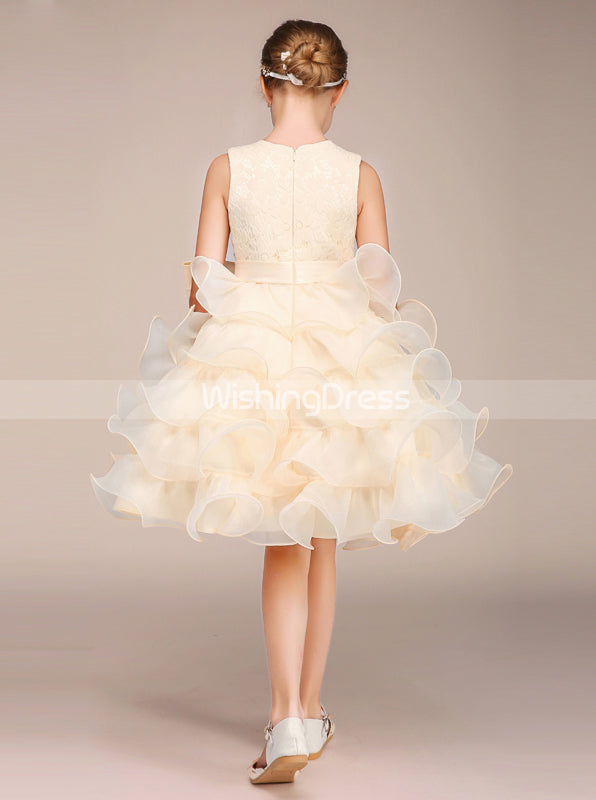 open lace back dress Ruffled Junior Party Dress,Knee Length Junior Bridesmaid Dress,Short F