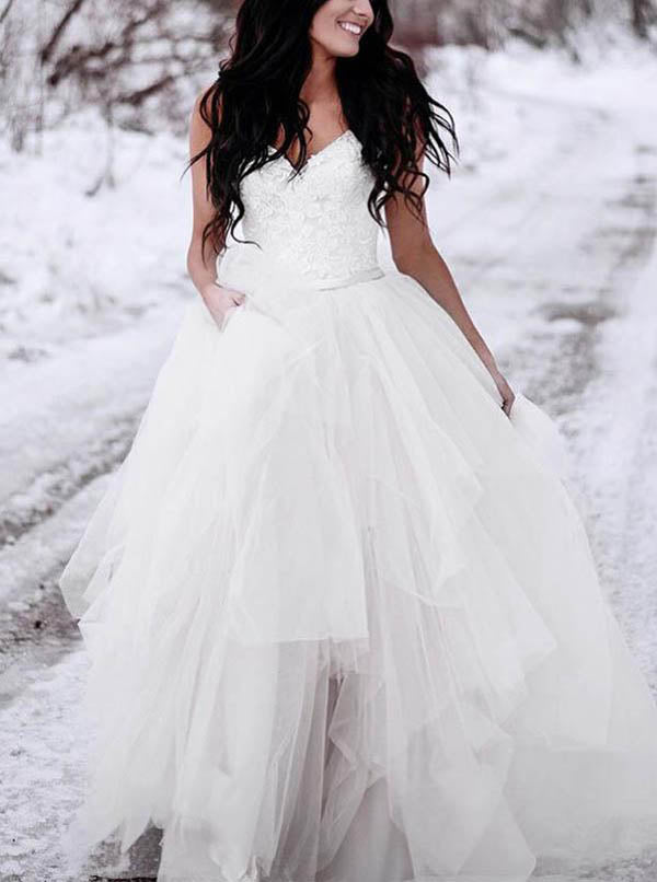 Ruffled Wedding Dresses,Tulle Wedding Gown,Straps Bridal Gown,Ball Gown Wedding Dress,WD00194, US10 / Champagne