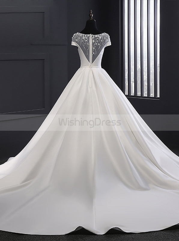 Satin Wedding Dresses Bridal Gown with Sleeves Aline Wedding Dress Vintage Bridal Dress WD00077
