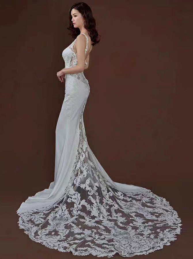 Sexy Mermaid Wedding Dresses,Open Back Fitted Wedding Dress,WD00517