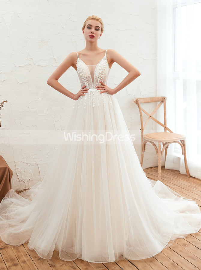 Sexy Spaghetti Straps Wedding Dresses,Beaded Illusion Bridal Dress,WD00483, US16W / White