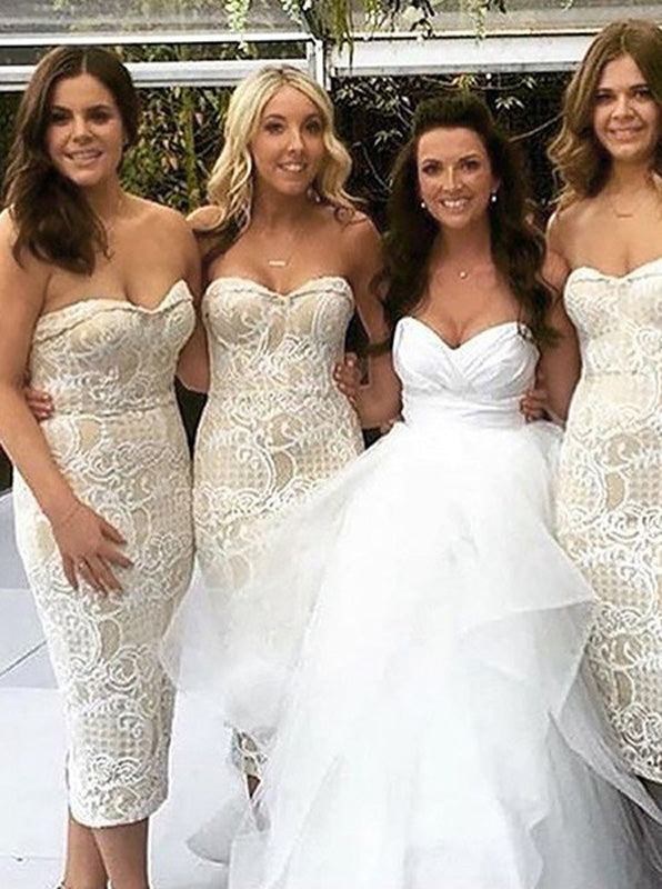 Sheath Bridesmaid Dress,Tea Length Bridesmaid Dress,Lace Strapless Bridesmaid Dress,BD00043, US14W / Royal Blue Sheath Bridesmaid Dress,Tea Length Bridesmaid Dress,Lace Strapless Bridesmaid Dress,BD00043, US14W / Royal Blue