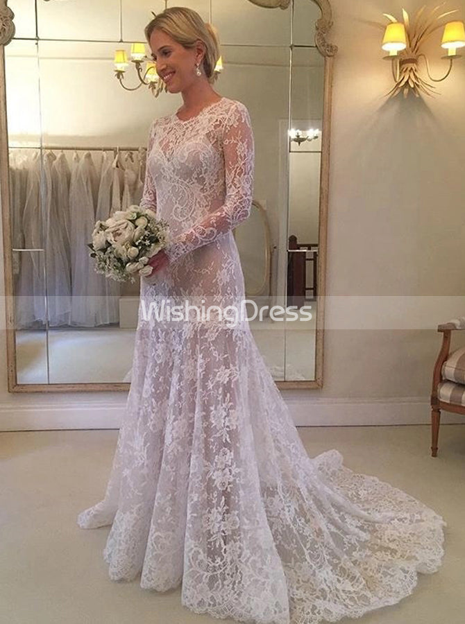 Sheath Lace Wedding Dress with Detachable Overskirt,Modest Sheath Lace Wedding Dress with Detachable Overskirt,Modest