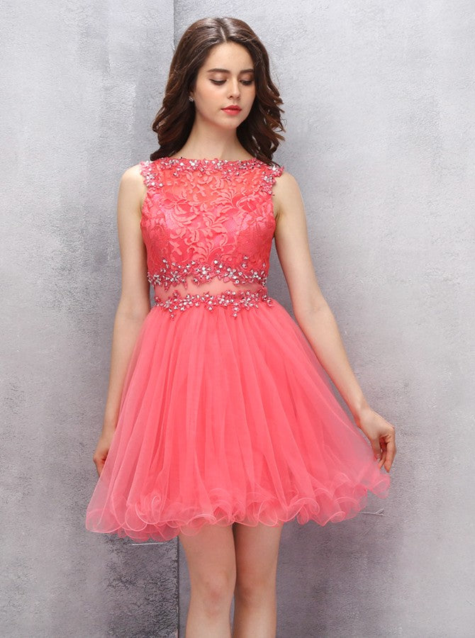 Short Homecoming Dresses,Illusion Homecoming Dress,Homecoming Dress for Teens,HC00040, US4 / Red