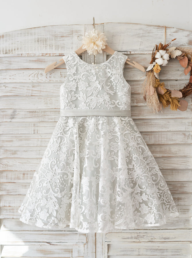 Silver Flower Girl Dress,Lace Flower Girl Dress,Flower Girl Dress with Bow,FD00086, Child13 / White Silver Flower Girl Dress,Lace Flower Girl Dress,Flower Girl Dress with Bow,FD00086, Child13 / White