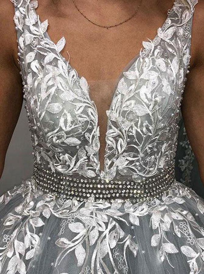 Silver Prom Gown,Tulle Ball Gown Dresses,Open Back Prom Dresses,PD0047