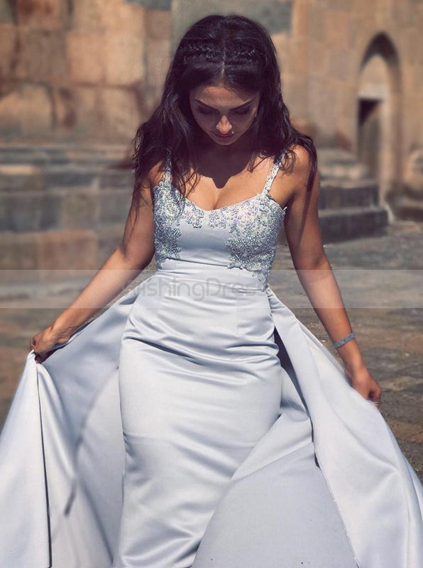 Silver Elastic Satin Prom Dress, Spaghetti Straps Prom Dress,Elegant Evening Dress PD00019, US24W / Red Silver Elastic Satin Prom Dress, Spaghetti Straps Prom Dress,Elegant Evening Dress PD00019, US24W / Red