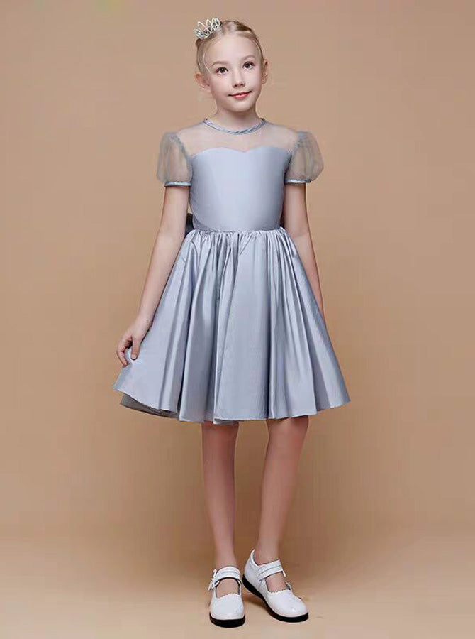 Silver Taffeta Little Girls Party Dresses,Short Junior Bridesmaid Dress with Sleeves,JB00078, J10 / Royal Blue Silver Taffeta Little Girls Party Dresses,Short Junior Bridesmaid Dress with Sleeves,JB00078, J10 / Royal Blue