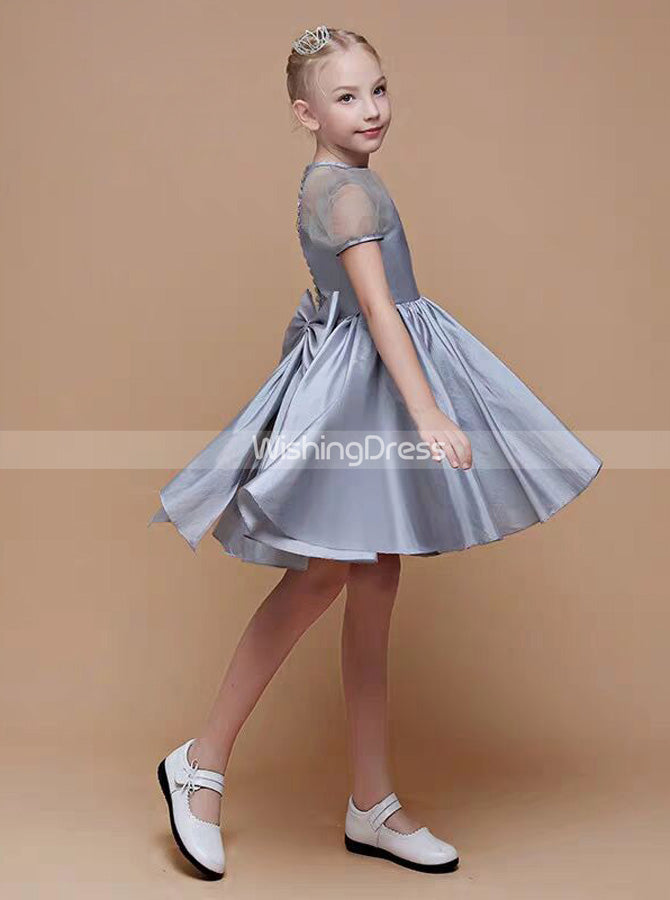 Silver Taffeta Little Girls Party Dresses,Short Junior Bridesmaid Dress with Sleeves,JB00078, J6 / Dark Navy Silver Taffeta Little Girls Party Dresses,Short Junior Bridesmaid Dress with Sleeves,JB00078, J6 / Dark Navy