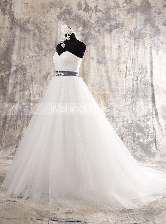 Simple A-Line Tulle Wedding Dress with Belt,Sweetheart Neckline Bridal Gown,WD00573, US14 / White Simple A-Line Tulle Wedding Dress with Belt,Sweetheart Neckline Bridal Gown,WD00573, US14 / White