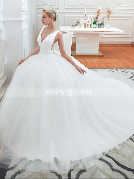 Simple Ball Gown Wedding Dresses,White Tulle Bridal Gown,WD00481