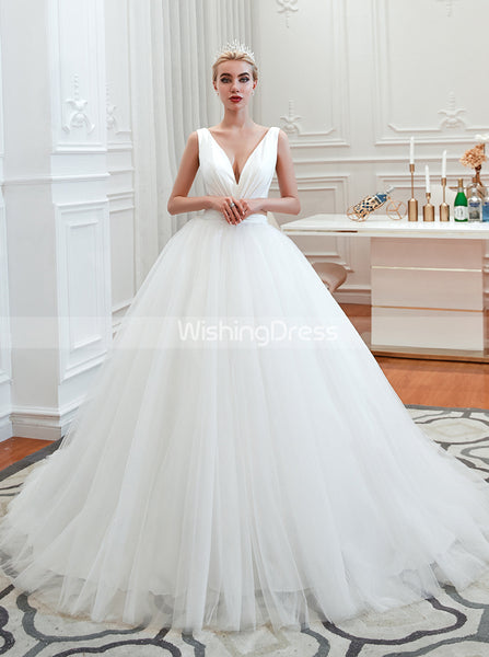 Simple Ball Gown Wedding Dresses,White Tulle Bridal Gown,WD00481