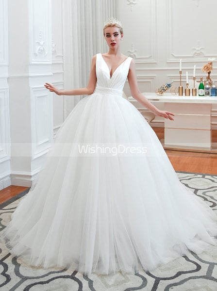 Simple Ball Gown Wedding Dresses,White Tulle Bridal Gown,WD00481