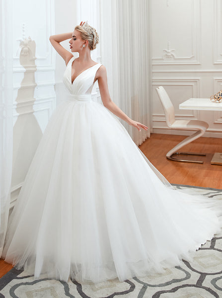 Simple Ball Gown Wedding Dresses,White Tulle Bridal Gown,WD00481