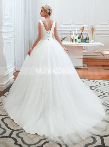 Simple Ball Gown Wedding Dresses,White Tulle Bridal Gown,WD00481