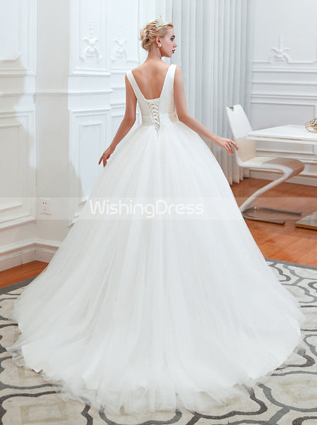 Simple Ball Gown Wedding Dresses,White Tulle Bridal Gown,WD00481