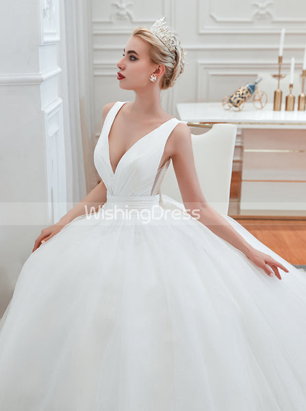 Simple Ball Gown Wedding Dresses,White Tulle Bridal Gown,WD00481