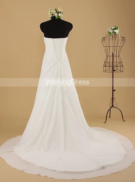 Simple Strapless Wedding Dress,Beach Chiffon Wedding Dress,WD00560