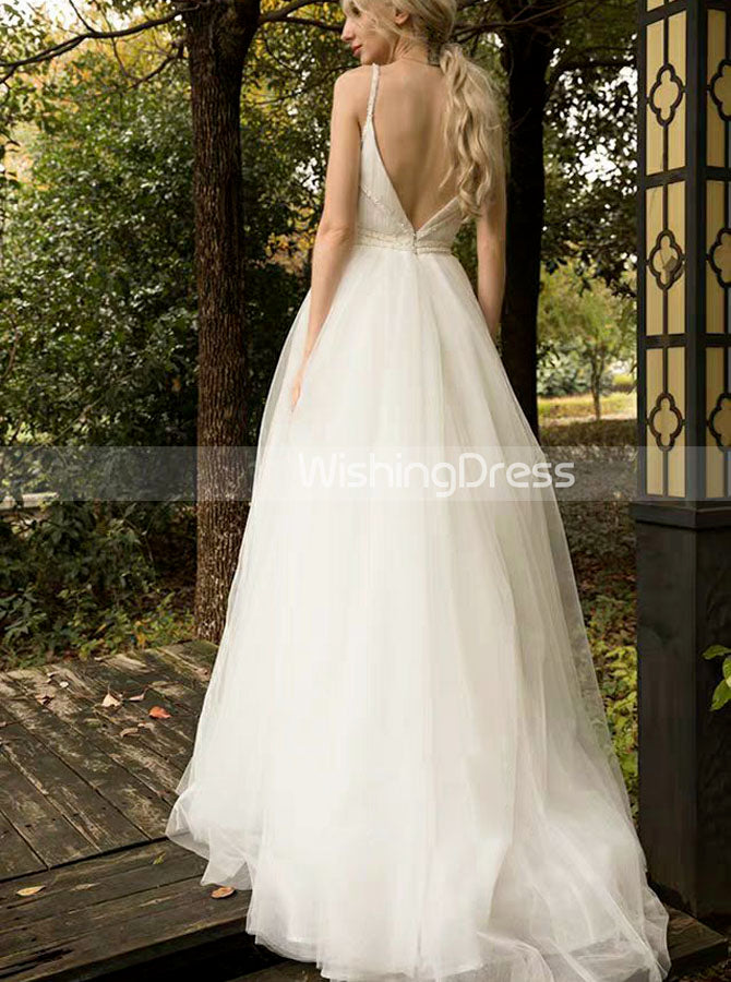 dress for the wedding Simple Wedding Dress with Straps,Outdoor Wedding Dress,WD00433, US22W / White