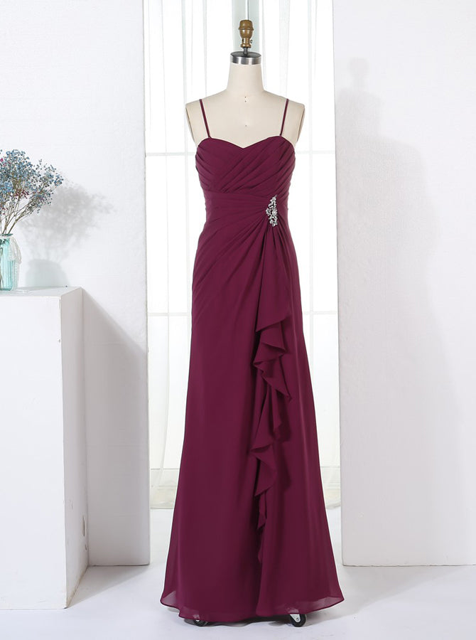 Spaghetti Straps Bridesmaid Dresses,Burgundy Bridesmaid Dress,Long Bri