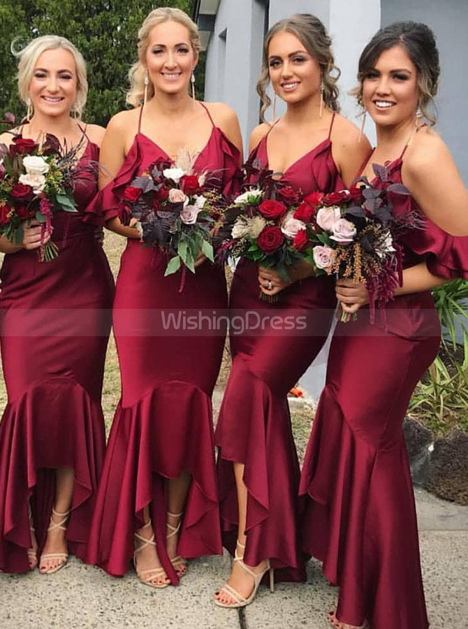 knee length dresses for ladies Zapaka Women Sparkly Black Red Bridesmaid Dress Mermaid Cold Shoulder Long Prom Dress, Black Red / US26W main image 0