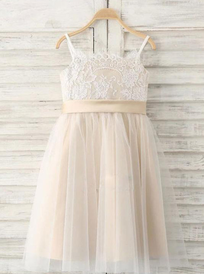 Spaghetti Straps Flower Girl Dress,Short Flower Girl Dress,Cute Girl Party Dress,FD00061, Child12 / White