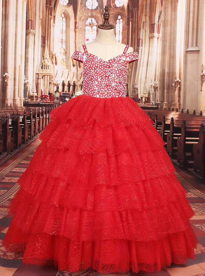 Sparkly Red Little Princess Dresses,Girls Special Occasion Gown,GPD0031, J16 / Silver