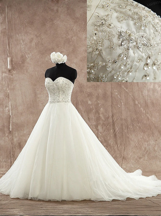 Strapless A-line Wedding Gown,Ivory Beaded Bridal Dress,WD00583
