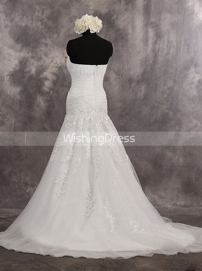 Strapless Mermaid White Wedding Dress,Tulle Pleated Wedding Gown,WD00523, US10 / White