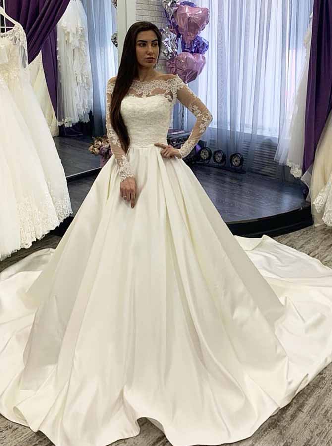 Strapless Satin Wedding Dress with Detachable Lace Jacket,WD00606, US16W / White Strapless Satin Wedding Dress with Detachable Lace Jacket,WD00606, US16W / White