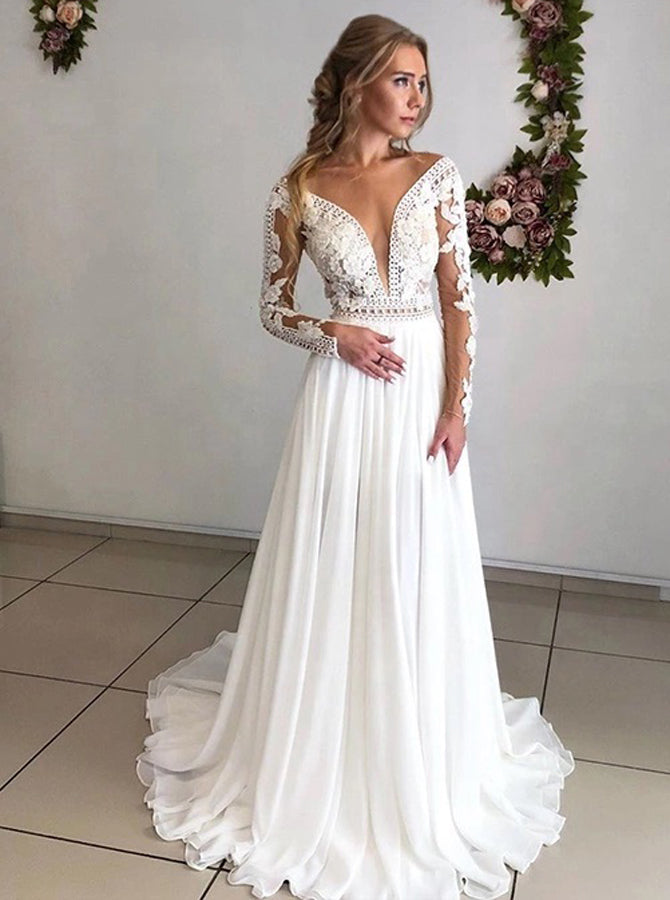 Summer Wedding Dress Chiffon,Boho Wedding Dress with Sleeves,WD00624, US20W / Champagne Summer Wedding Dress Chiffon,Boho Wedding Dress with Sleeves,WD00624, US20W / Champagne