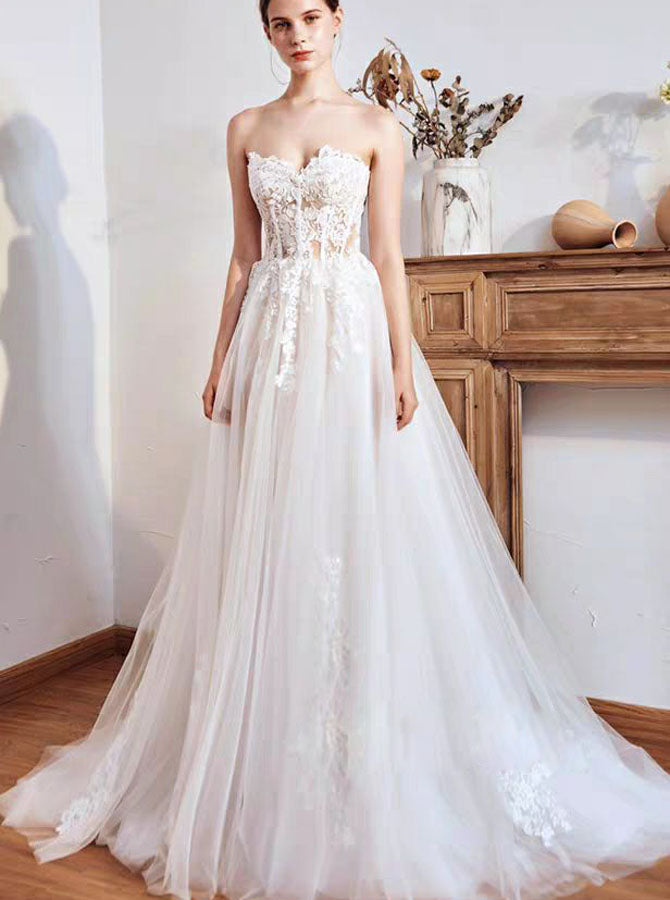 Sweetheart Strapless Wedding Dress,Romantic Tulle Bridal Gown,WD00463, US24W / Champagne Sweetheart Strapless Wedding Dress,Romantic Tulle Bridal Gown,WD00463, US24W / Champagne