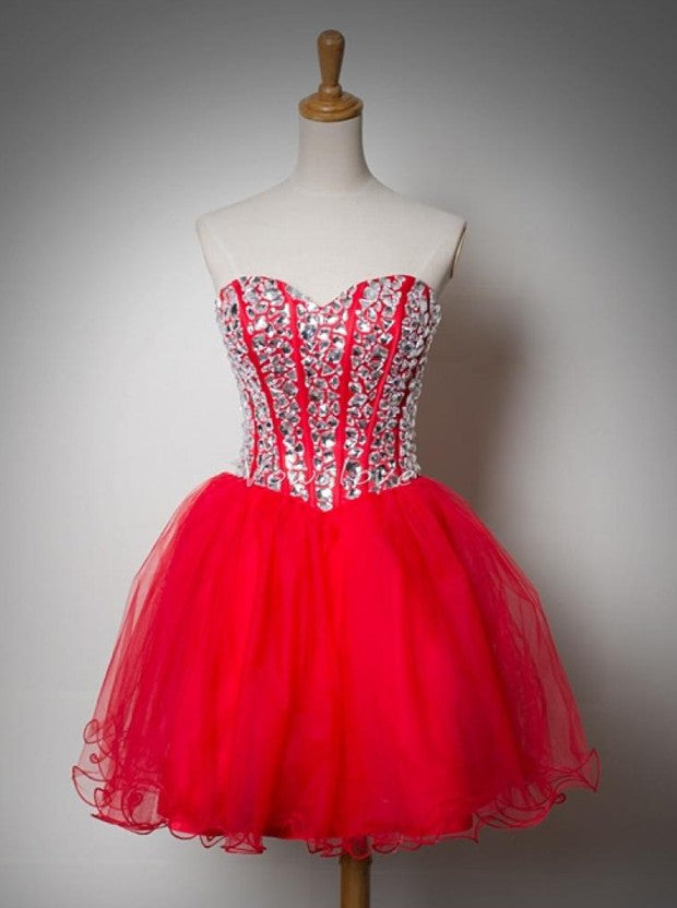 Sweetheart Tulle Sweet 16 Dress, Pretty Beaded Sweet 16 Dress, Short New Sweet 16 Dress SD00001, US6 / Red