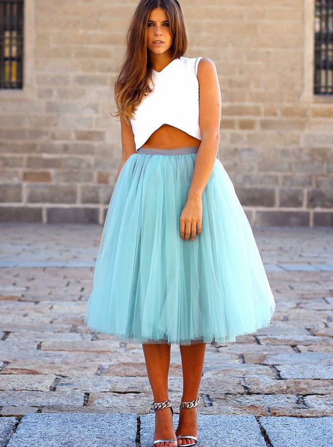 Tea Length Homecoming Dresses,Two Piece Homecoming Dress,Tulle Homecoming Dress,HC00096, US14W / Burgundy
