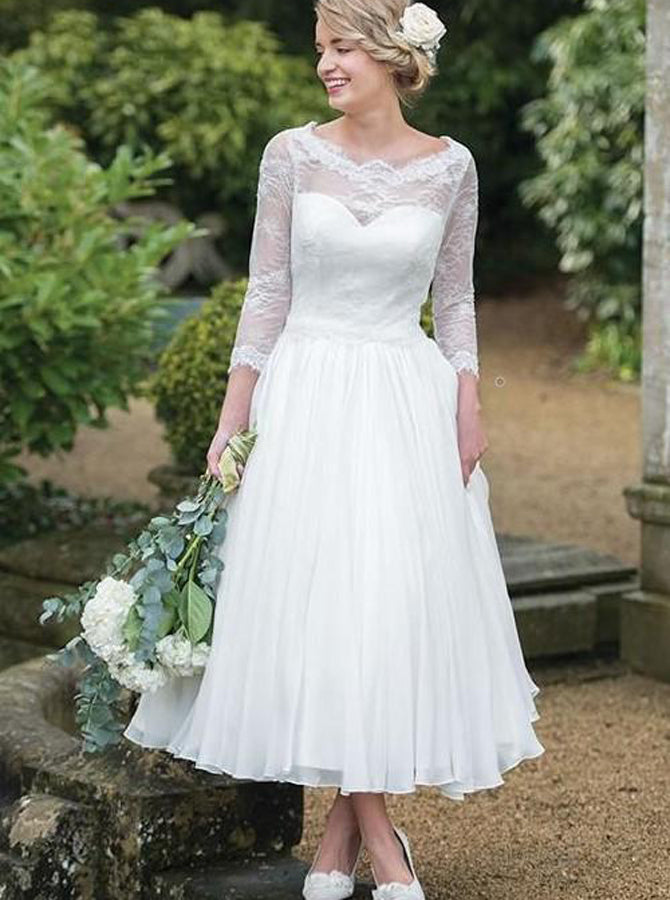 Wedding Tea Length Dresses Summer Short Glitter Wedding Dresses