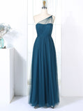 Teal One Shoulder Bridesmaid Dress,Tulle Bridesmaid Dress,Long Bridesmaid Dress,BD00203