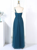 Teal One Shoulder Bridesmaid Dress,Tulle Bridesmaid Dress,Long Bridesmaid Dress,BD00203