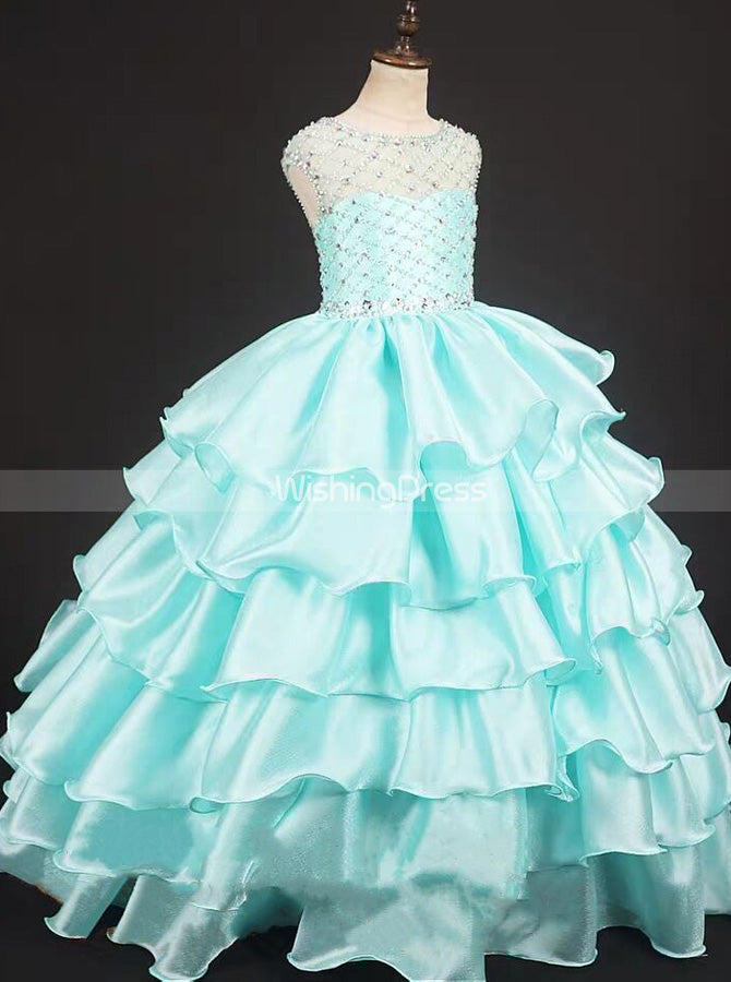 womens formal wedding guest dress Tiered Little Girls Pageant Gowns,Satin Stunning Girls Special Occasio