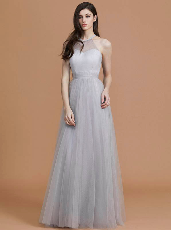 Tulle Bridesmaid Dress,Long Bridesmaid Dress,High Neck Bridesmaid Dres -  Wishingdress