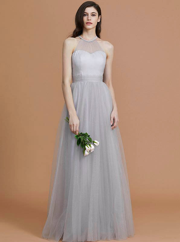 knee length dresses for ladies Tulle Bridesmaid Dress,Long Bridesmaid Dress,High Neck Bridesmaid Dress,BD00165, US6 / Grape