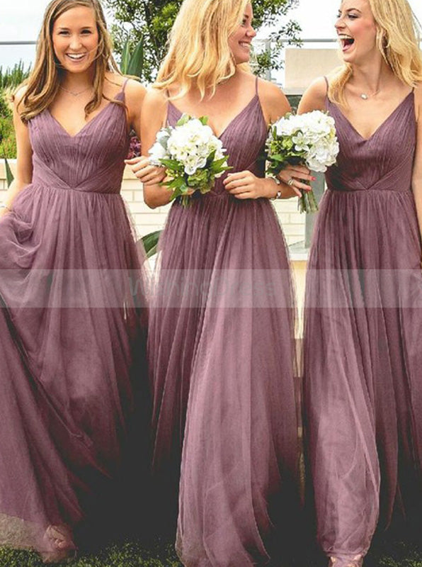 Tulle Bridesmaid Dress,Spaghetti Straps Bridesmaid Dress,Long Elegant