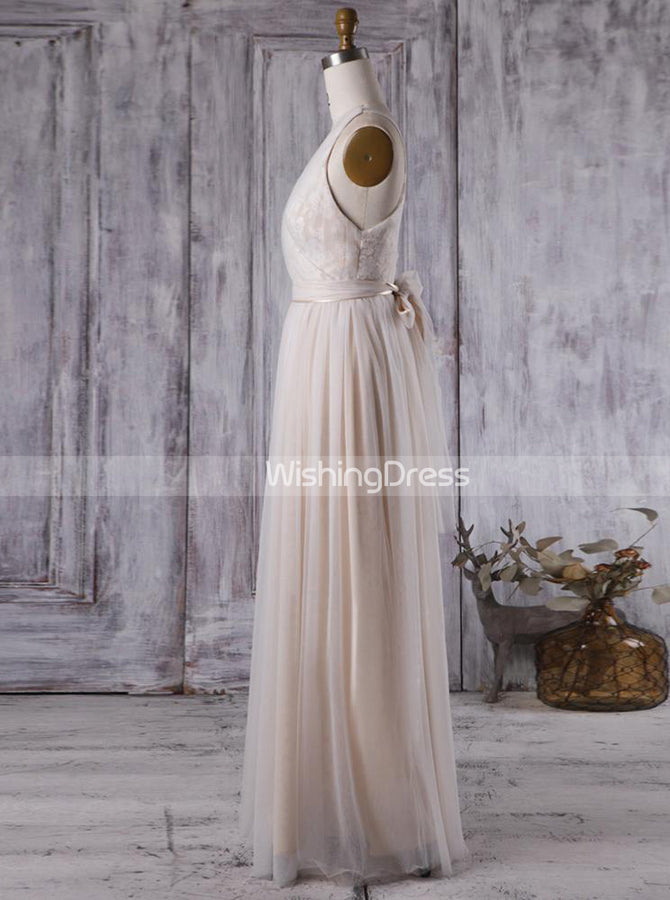 Tulle Bridesmaid Dress with Sash,Floor Length Bridesmaid Dress  Simple,BD00372