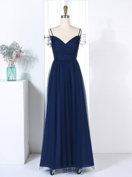 Tulle Bridesmaid Dresses,Dark Navy Bridesmaid Dress,Off the Shoulder Bridesmaid Dress,BD00287